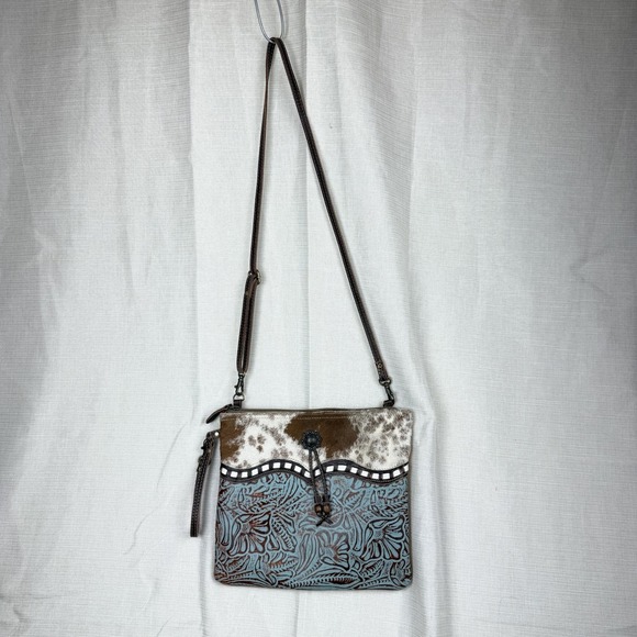 Myra Bag Handbags - Myra Bag Crossbody Bag Womens Medium Brown Cowhide Fur Trim Floral Western